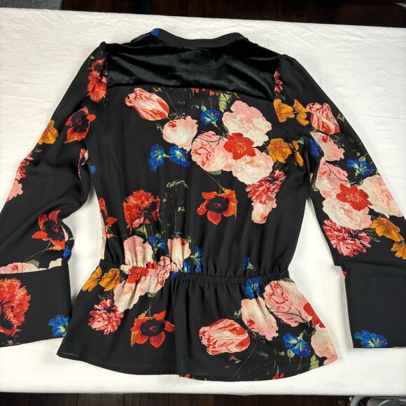 Worthington Black Floral Print Peplum Blouse - Size S - Picture 13 of 13